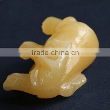 Yellow Crystal Gemstone Animals Elephant Carving photo-4