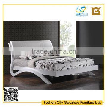 Creative design white wooden bedroom furniture bed with leather upholstered headboard