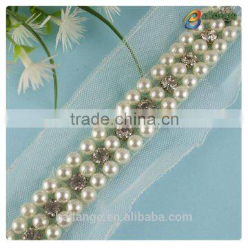 French bridal rhinestone and pearl lace trimming wholesale in guangzhou