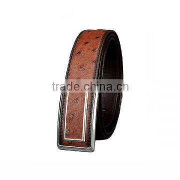 Custome Business Men Genuine Ostrich Leather Belt Brown with Stainless Steel Buckle