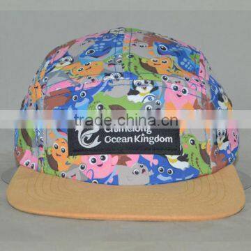 Guangzhou hat factory professional custom 100% polyester / 5 panel/cartoon camouflage with yellow/label/flat brim hat