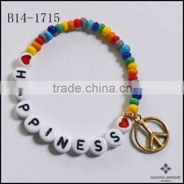 Peace Love Happiness Beads Rainbows Bracelet PERSONALIZED name or word peace sign charm Bracelet Jewelry