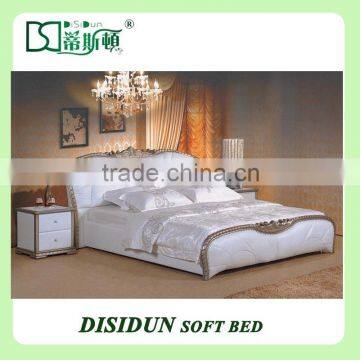 2015 hot sale genuine leather double bed in solid wood frame and genuine leather DS-002