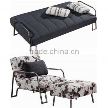 Living Room or Hotel Use Folded Fabric Sofa Bed With Simple Metal Armrest