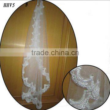 HHV5 2011 Wholesale New One Layer Lace Edged Beads Real Sample Bride Wedding Veil