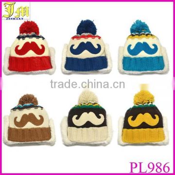 New Unisex Baby Boys Girl Winter Knitted Hats Mustache Children's Earflap Thicken Warm Skulls Beanies Fashion