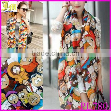 Casual Spell Color Folk Style Cartoon Scarf Shawl Chiffon Scarves Women Ladies