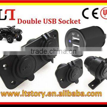 DC12V/24V twin socket USB power socket with cigarette lighter sockets for Automotive and Motorcycle