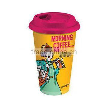 custom IML plastic double wall travel cup