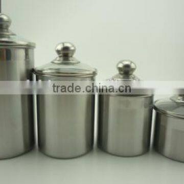 stainless steel storage can with glass lid