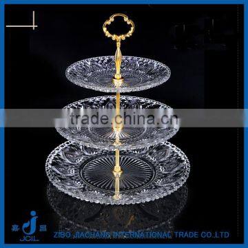 transparent glass dishes plate set with golden metal stand for wedding