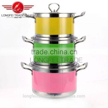 pink green yellow colorful hot sale shape stainless steel soup cooking pot set