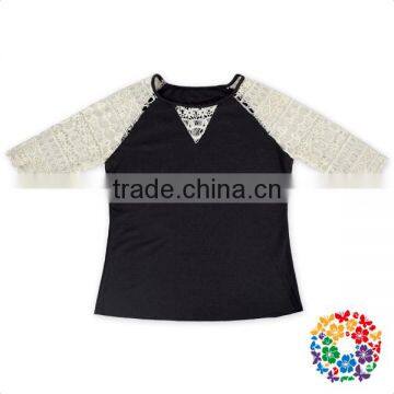 Latest New Model Shirts Children 3/4 Lace Sleeve White or Black Bulk Blank T-shirts