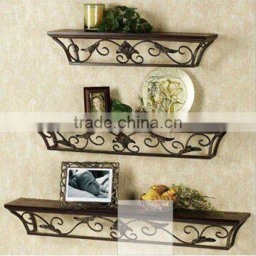 3 different size wooden and metal wall shelf