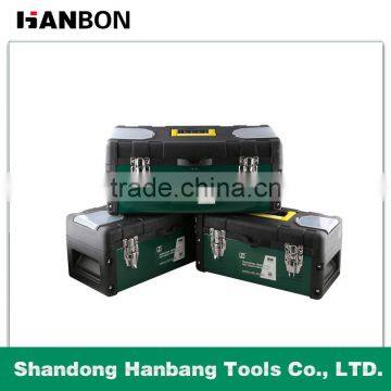 Portable tool box with metal material and plastic cover