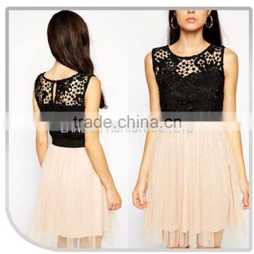 2016 Casual Lady Crochet Lace and Mesh Prom Dress For Party