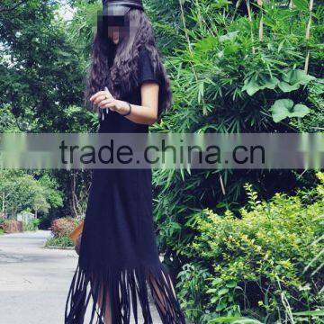 Guangzhou Wholesale Clothing OEM Big Eye Paillette Black Long Tassels Dress photo-3