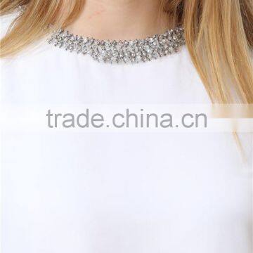 Women Fashion Casual Tops With Beaded Neckline and Pleazed Chiffon Back Details photo-6