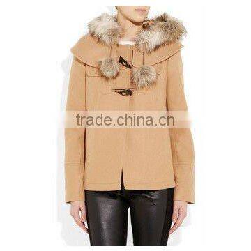 12C002 Faux fur-trimmed wool-blend coat