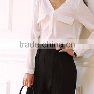 SZXX Tops Fashion Womens Lady White Wide Collar Casual Blouse