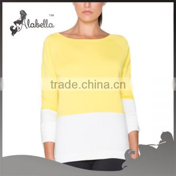 Bright yellow with white color yoga long t-shirt in Autumn