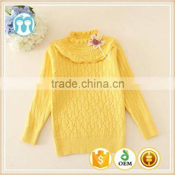 2015 TRENDY DESIGN KNITTED SWEATERS SOLID KIDS GIRLS PULLOVER SWEATERS APPLIQUED WITH BREASTPIN