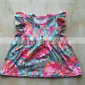 QY-004 Persnickety remake baby girls top design baby flamingo peal dress girls