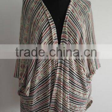 2014 Fashion ladies space dye stripe knitted poncho cardigan