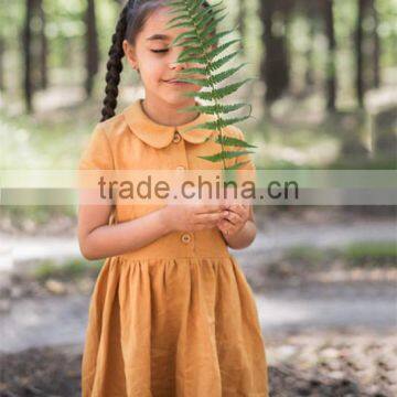 Classic Peter Pen Collar Mustard Linen Girl Child Dress Doild Kid Dress photo-2