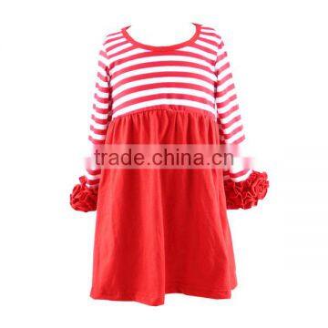 2017 New Valentine's pear dress red pink strip long sleeves icing ruffle dress baby frock for 2 year old baby dress cutting