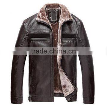 OEM Wholesale best quality warm cheap faux cut and sew winter men long leather coat with hood