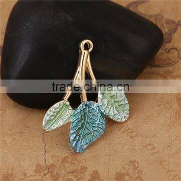 Zinc Based Alloy Enamel Flower Garden Style Pendants Leaf Gold Plated Light Green