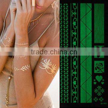 Body Art Multicolor Mixed Pattern Removable Waterproof Metallic Glow In The Dark Temporary Tattoo Custom