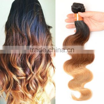 ombre hair weaves hot sale ombre weaving hair 1b/#4/27# color three tone color Malaysian human hair weft mix length