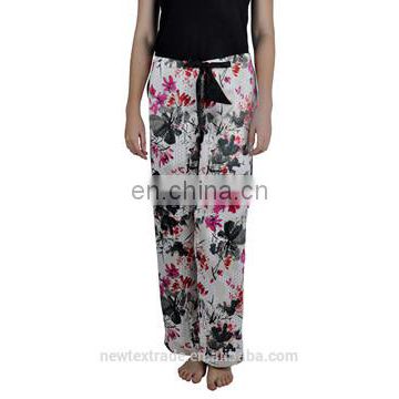 2015 Autumn/Winter family soft flower printed sleepwear pants wtih black belts