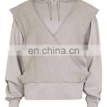 Grey Front And Back Wrap Over Design Hoodie photo-4