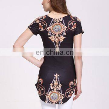 160g Qmilch Fabric Black Small Beauty Pattern Short Sleeve Women Fashion Shirt Tops photo-6