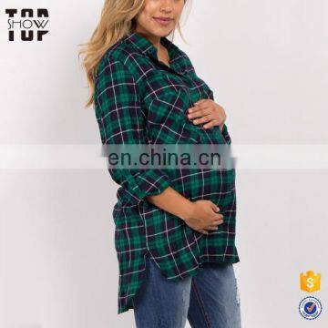 Custom button up shirts maternity tops green plaid shirt button up shirt casual