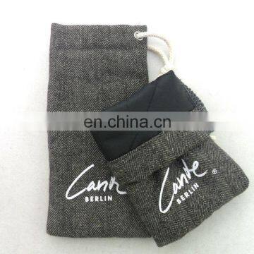 Custom Gray Print Cotton Drawstring Sunglasses Bag Goggles Pouches photo-3