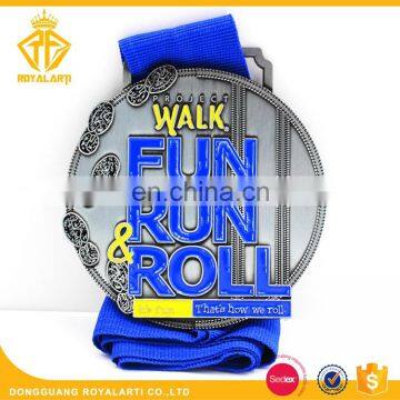 Factory Custom Walk Fun Running Medal in Antique Silver Plated