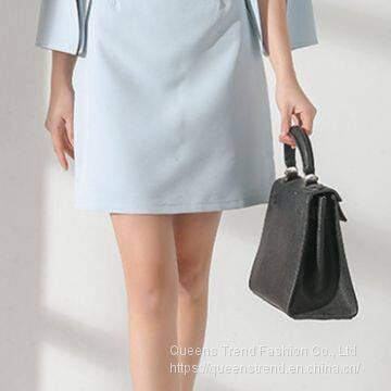 Bateau/boat Neck Blue Mini Dress Daytime 3/4 Sleeve Vintage Dress photo-2