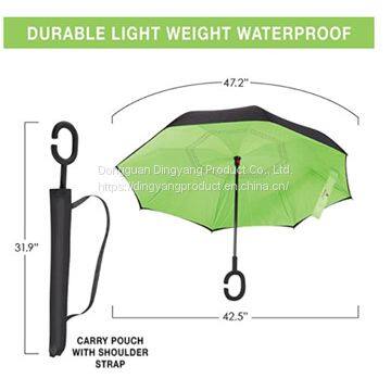 Double Layer Inverted Umbrella with C-Shaped Handle, Anti-UV Waterproof Windproof Straight Umbrella for Car Rain Outdoor Use