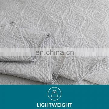 Lightweight 3 Pcs Full Size Solid Color Polyester Quilt Bedspread Set photo-4