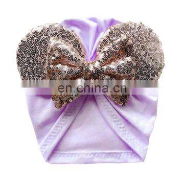 Baby Cotton Toddler Tabbit Ear Hat Kids Set Big Glitter Bow Soft Cute Knot Nursery Beanie Hat Wholesale Girls photo-3