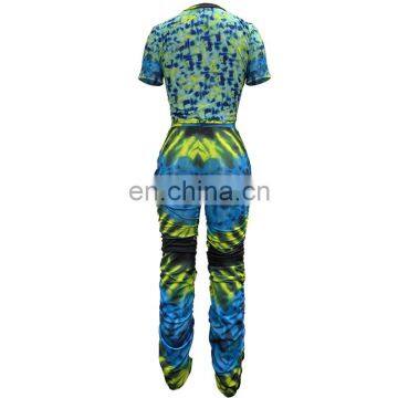 Wholesale Tie Dye With Carton Printing 2 Piece Joggers Crop Top and Stacked Hollow Out Pants Set photo-4