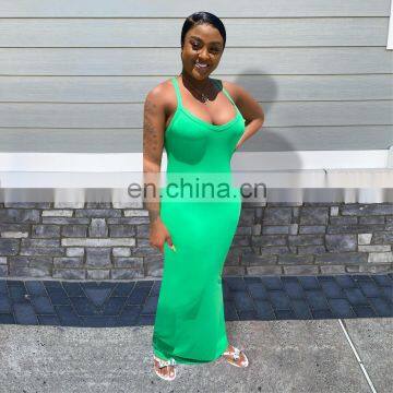 LAITE D2127 Women Solid Color Casual Dresses Ladies Backless Halter Plus Size Dresses photo-6