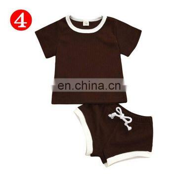 RST Short Sleeve Tops T-shirt + Shorts Pants Set Ribbed Solid Outfits Baby Boys' Clothing Sets Kids Clothing photo-7