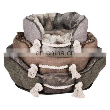 Wholesaler  Stretch String  Waterproof Bottom Plush Velvet Fleece Pet Round Bed