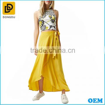 Yellow print summer fashion ladies girls sleeveless wholesale bulk crop top