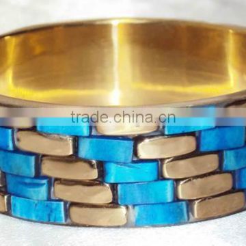 Blue Color Bone Chips With Brass Frame Party Bangle For Women 11834